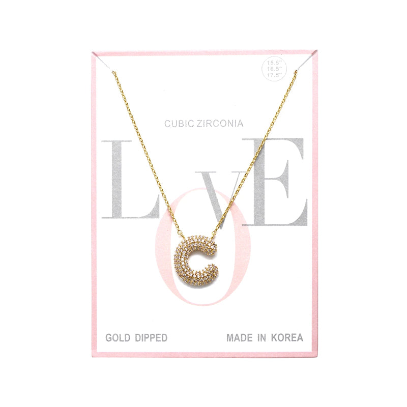 C Cubic Zirconia Pave Initial Simple Chain Necklace