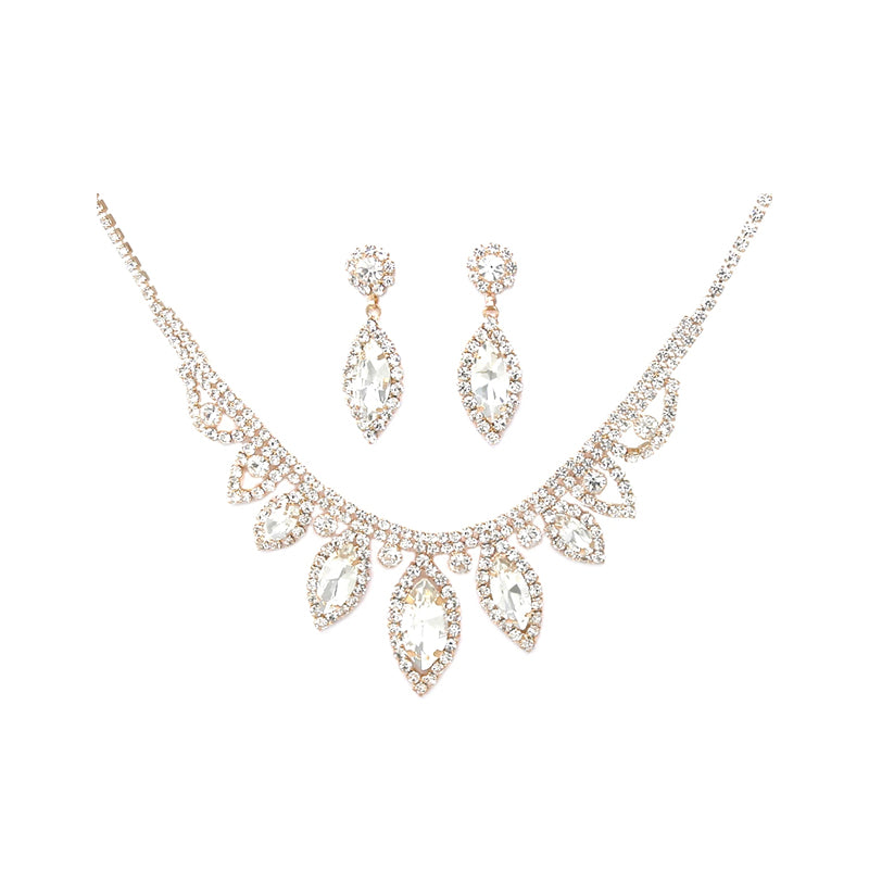 Color Marquise Glass Stone Pave Necklace + Earring Set