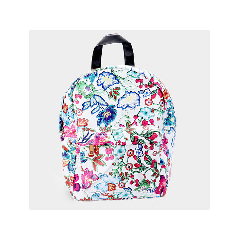 FLOWER PATTERN PRINT FAUX LEATHER BACKPACK