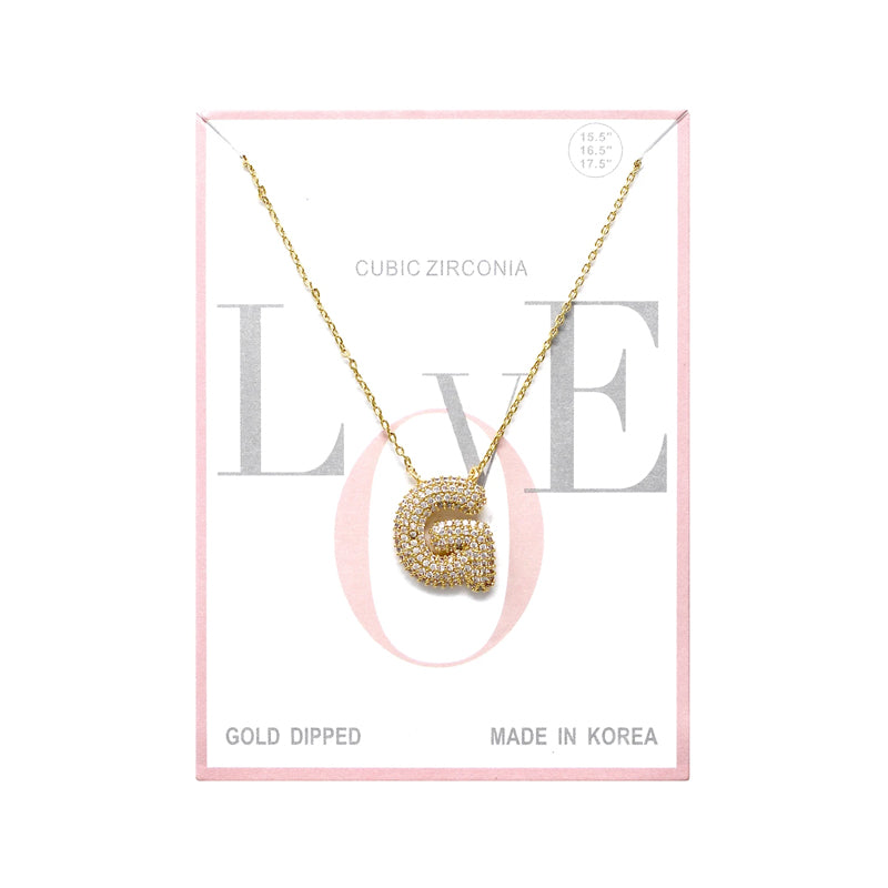 G Cubic Zirconia Pave Initial Simple Chain Necklace