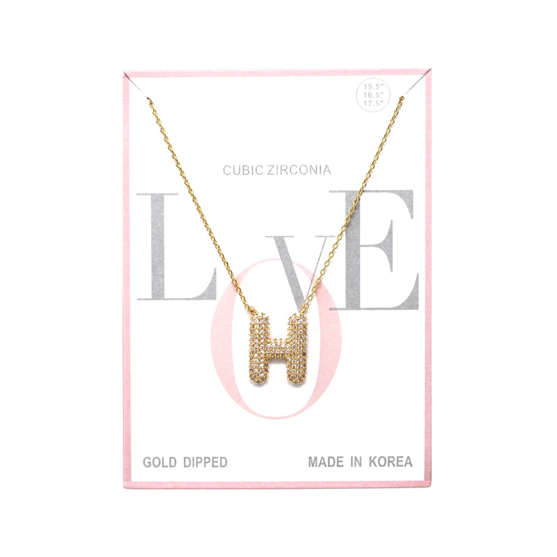 H Cubic Zirconia Pave Initial Simple Chain Necklace