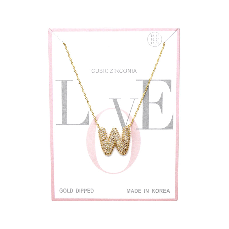 W Cubic Zirconia Pave Initial Simple Chain Necklace